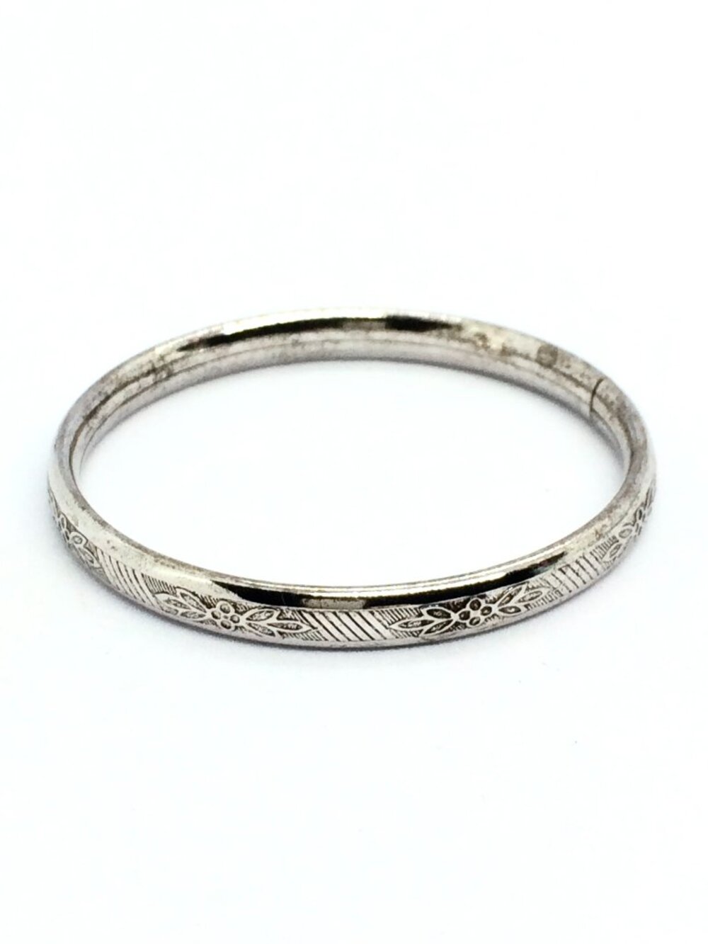 VINTAGE STERLING BANGLE Child Baby Floral Etched Pull Apart Bracelet 5.66g